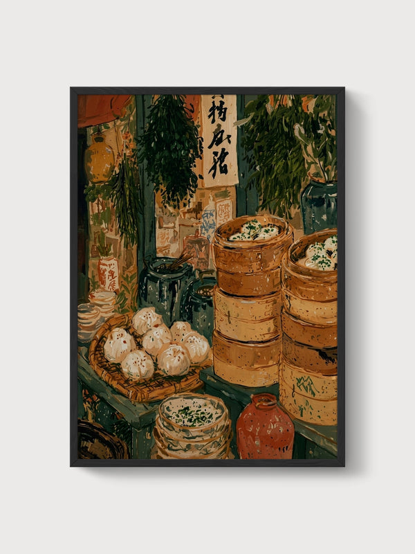 Dim Sum Market Poster poster in black frame