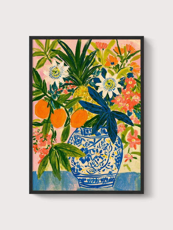 Watercolor Flowers Print poster in black frame