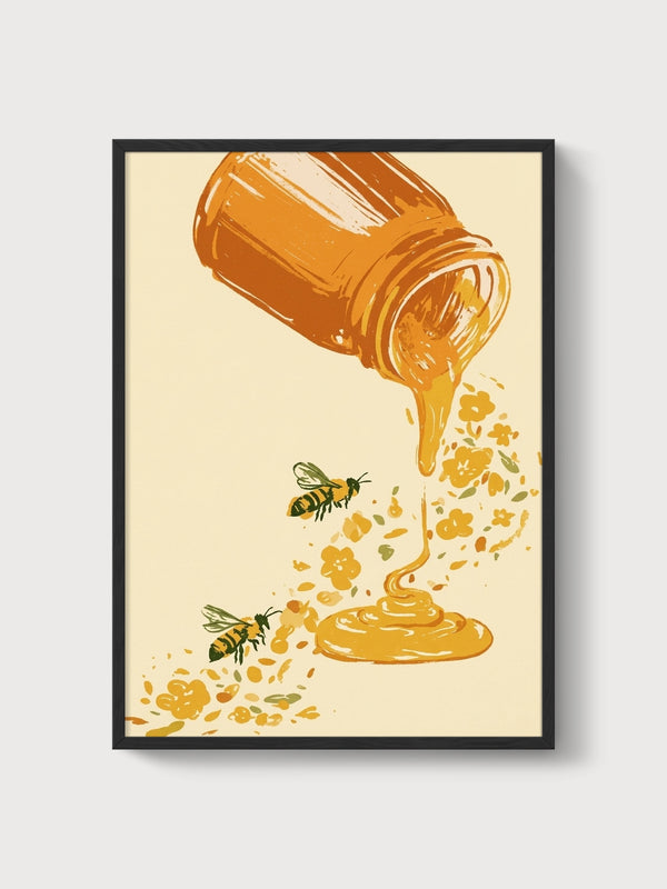 Boho Wall Decor Honey Jar Bee Print poster in black frame