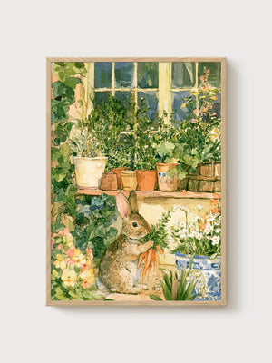 Rabbit Wall Art poster in oak frame