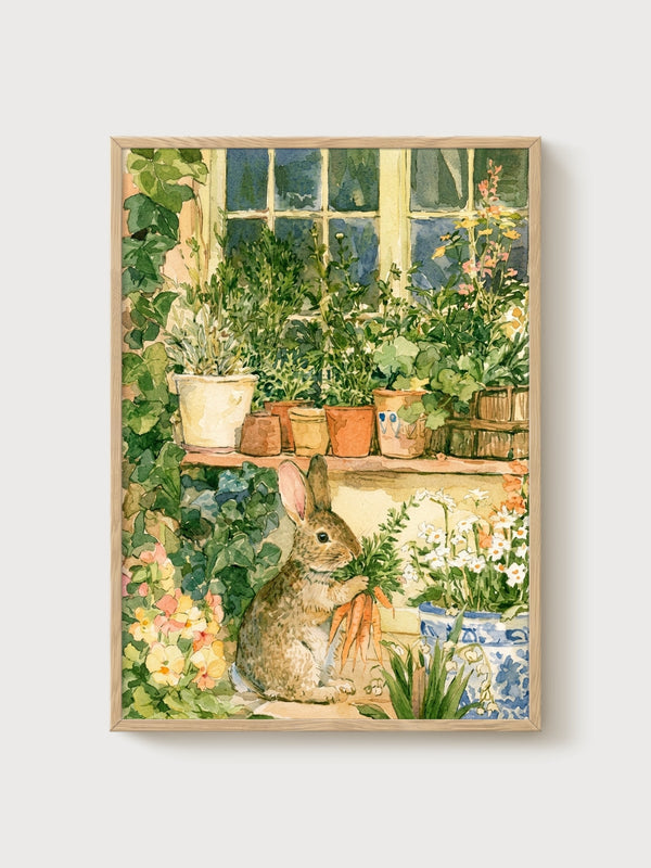 Rabbit Wall Art poster in oak frame
