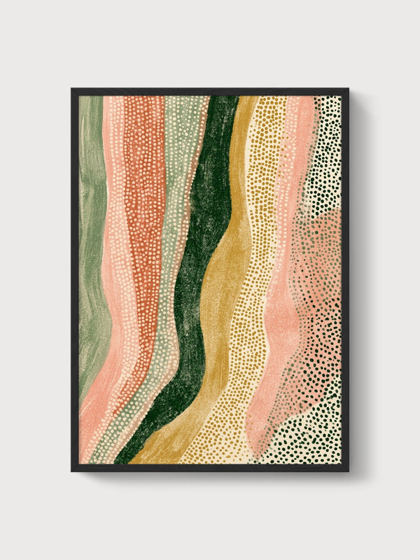 Abstract Wavy Landscape Art poster in black frame