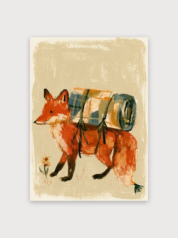 Fox With Barrel Watercolor - Digital Download