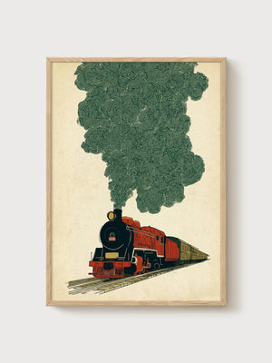 Vintage Steam Train Poster poster in oak frame