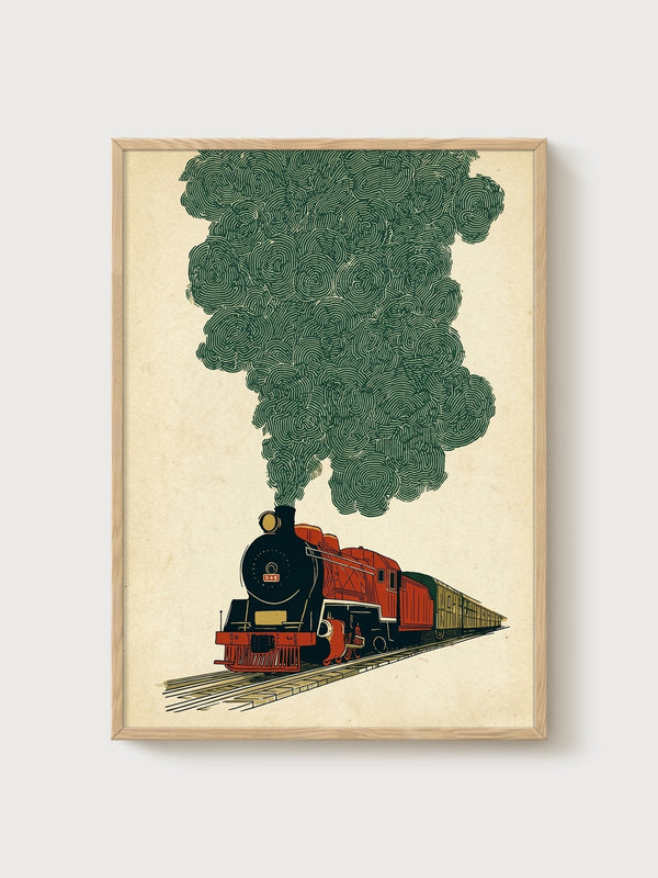 Vintage Steam Train Poster poster in oak frame