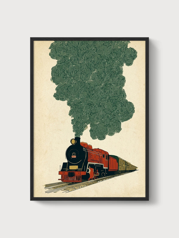 Vintage Steam Train Poster poster in black frame