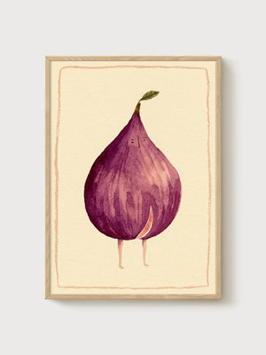 Cute Fig Fruit Watercolor Painting poster in oak frame