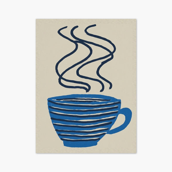 Blue Coffee Cup Steam Poster art print