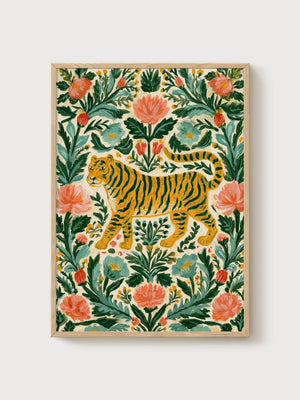 Tiger Wall Art poster in oak frame