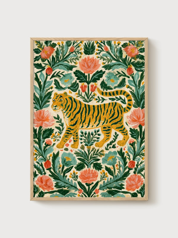 Tiger Wall Art poster in oak frame