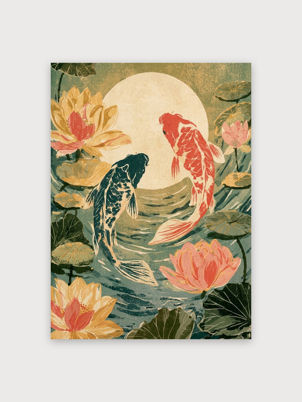 Koi Fish Lotus Moon - Digital Download