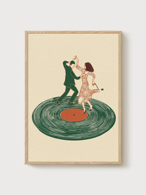 Dancing Couple Vinyl Record Art poster in oak frame