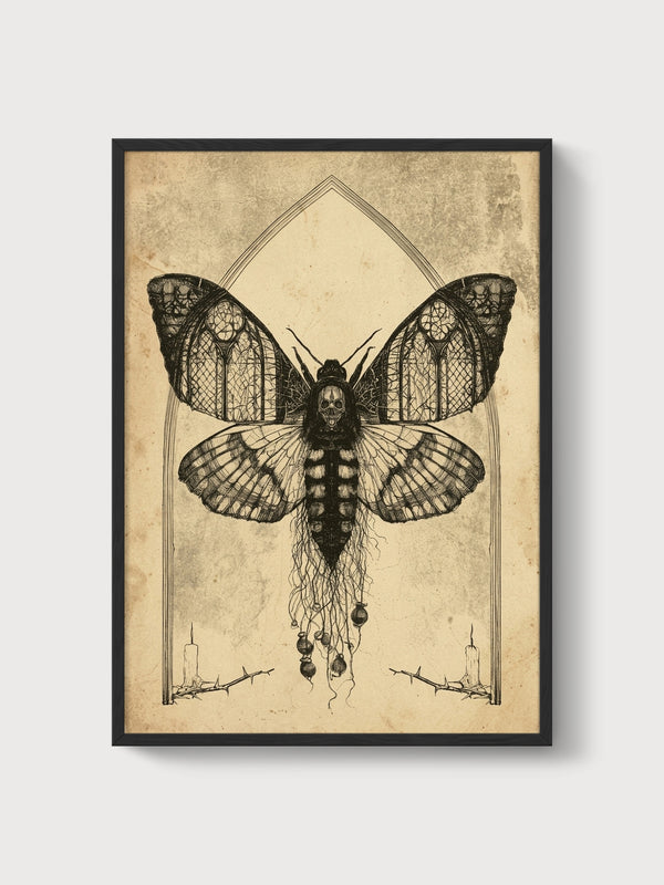 Gothic Moth Wall Art poster in black frame