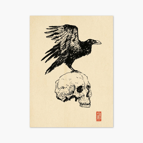 Raven Bird Skull Line Art Print art print