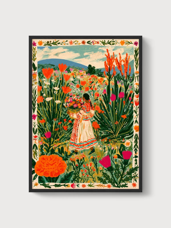 Flower Market Print poster in black frame