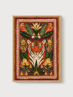 Tiger Wall Art poster in oak frame