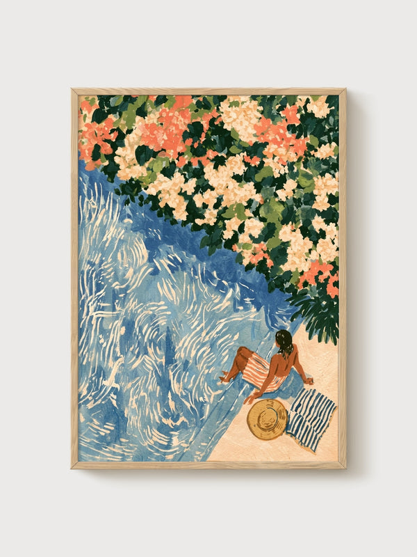 Beach Print poster in oak frame