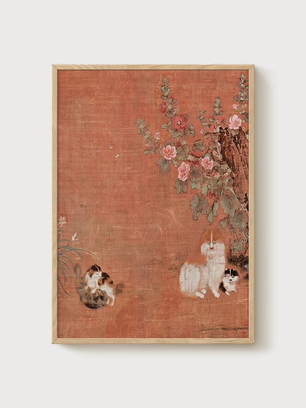 Mao Chinese Silk Scroll poster in oak frame
