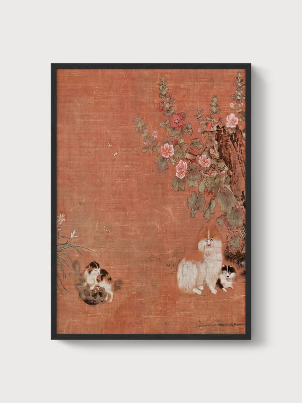 Mao Chinese Silk Scroll poster in black frame