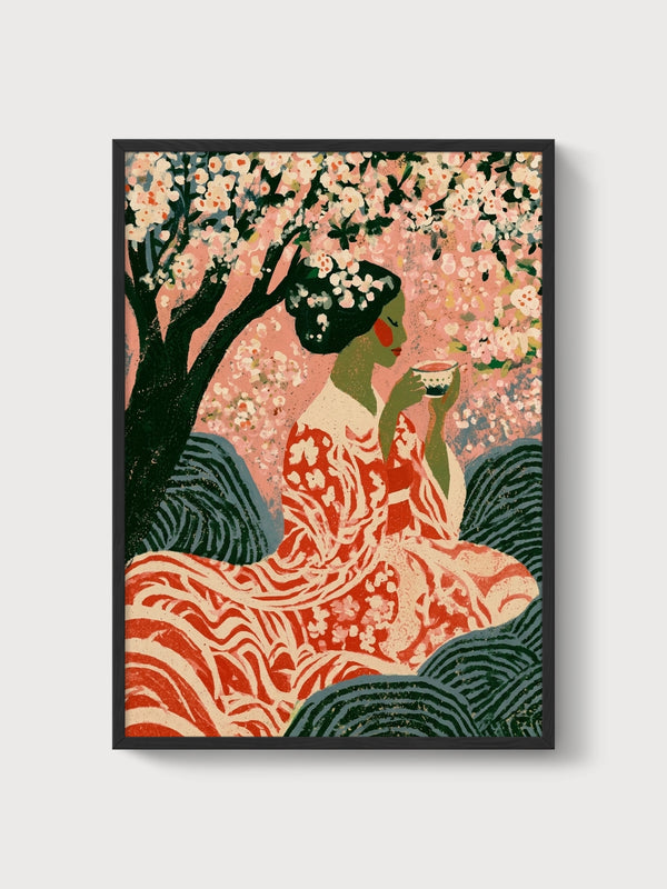 Japanese Woman Tea Ceremony Print poster in black frame