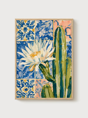 Cactus Wall Art poster in oak frame