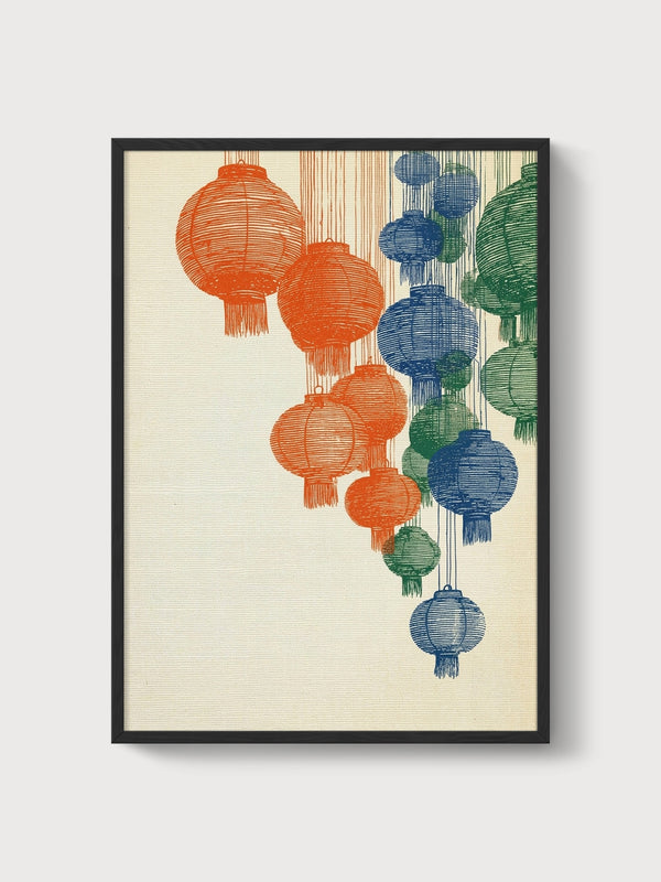 Chinese Lantern Wall Art poster in black frame