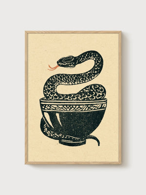 Snake Wall Art poster in oak frame
