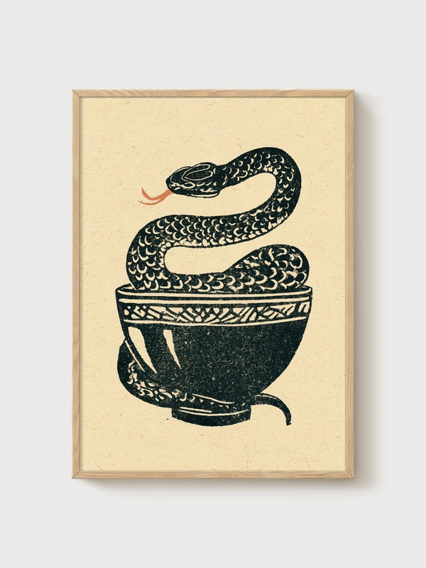 Snake Wall Art poster in oak frame