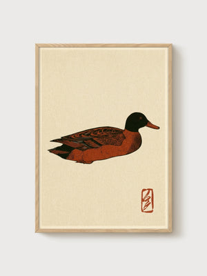 Duck Painting Japanese Art Print poster in oak frame