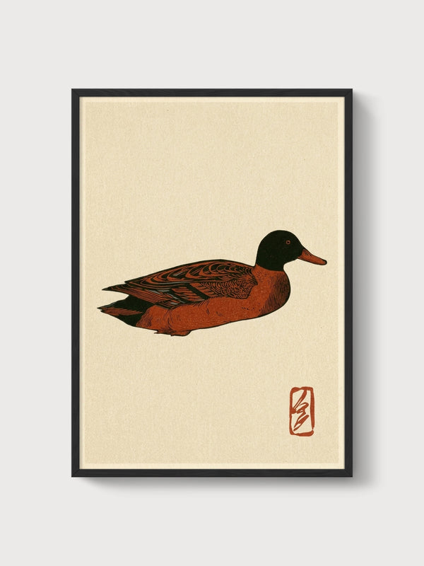 Duck Painting Japanese Art Print poster in black frame