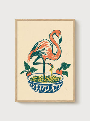 Flamingo Poster poster in oak frame
