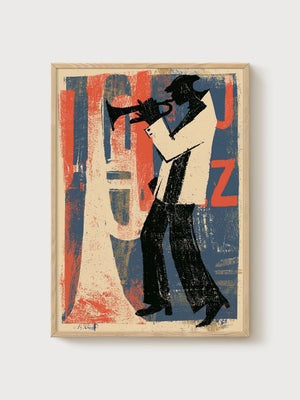 Jazz Trumpeter Bauhaus Print poster in oak frame