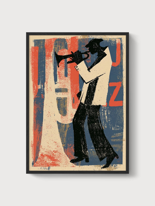 Jazz Trumpeter Bauhaus Print poster in black frame
