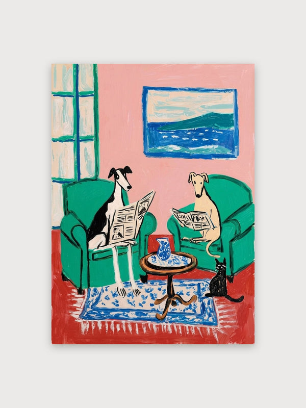 Dogs Reading Newspaper Living Room - Digital Download