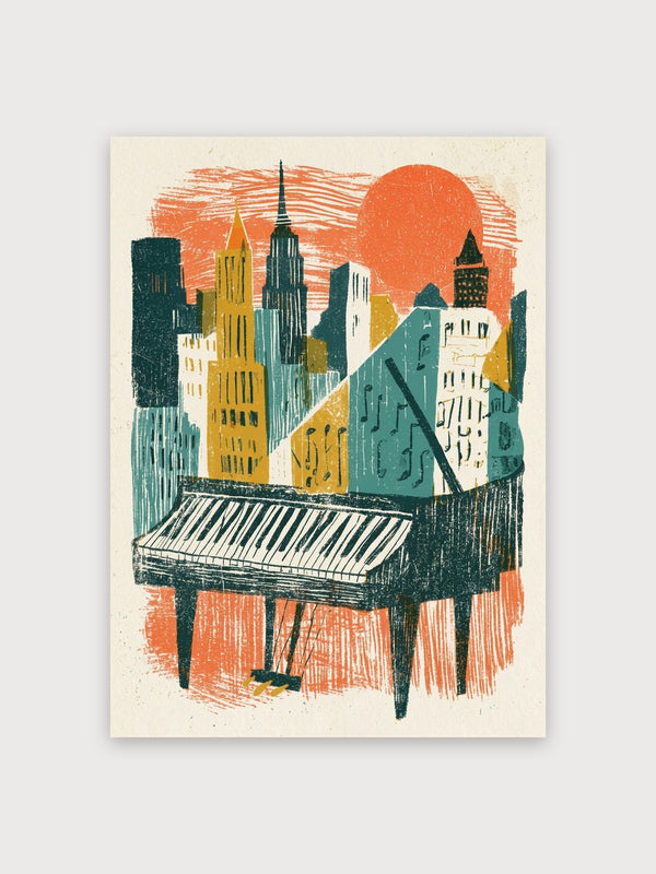 Piano City Sunset Retro - Digital Download