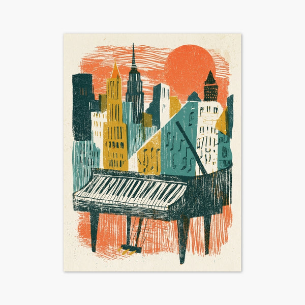 Retro NYC Piano Skyline Poster art print