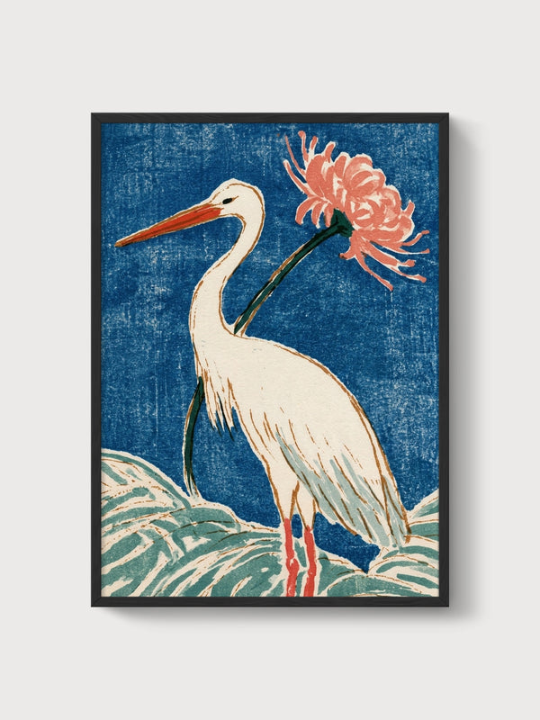 Crane Art Print poster in black frame