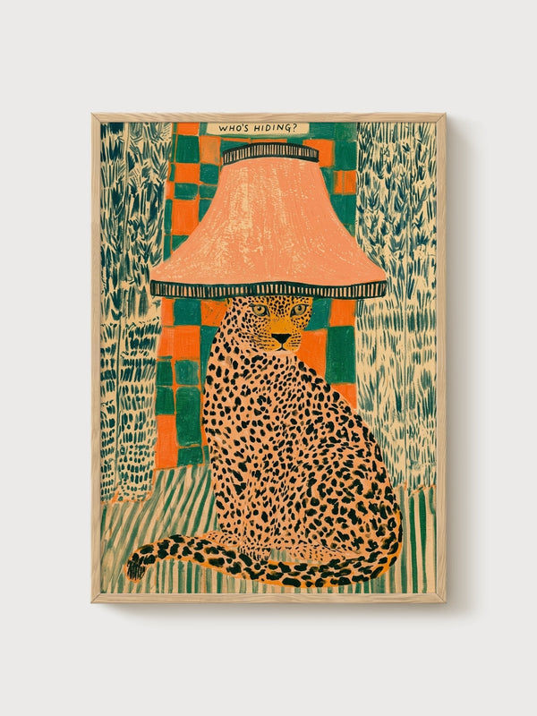 Leopard Wall Art poster in oak frame