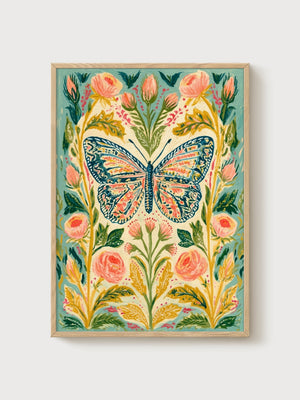 Monarch Butterfly Wall Art poster in oak frame