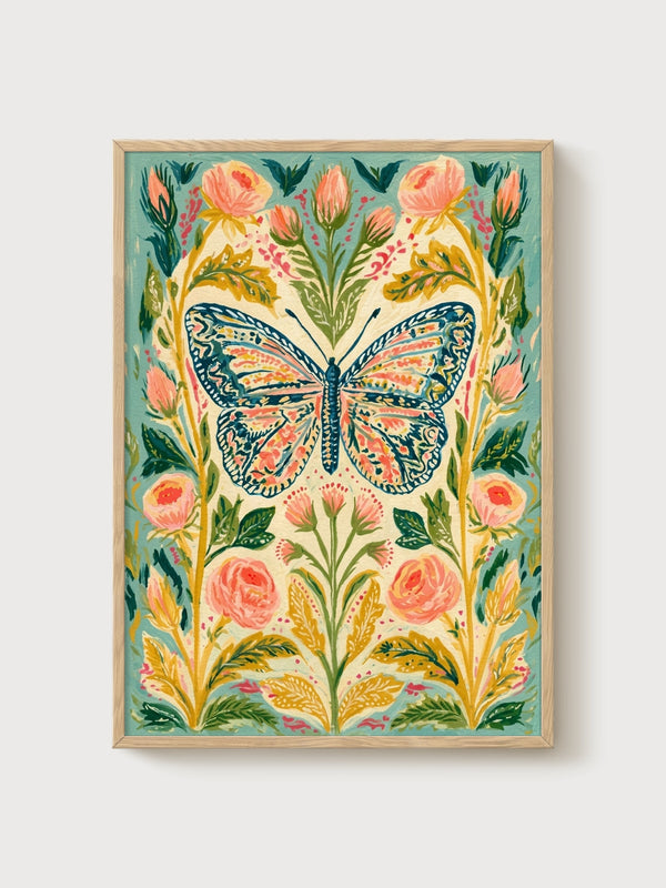 Monarch Butterfly Wall Art poster in oak frame