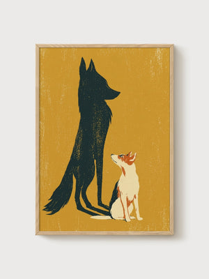 Fox Shadow Wall Art poster in oak frame