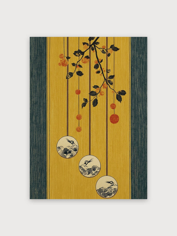 Japanese Woodblock Crane Berries - Digital Download