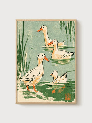 Duck Painting Print poster in oak frame