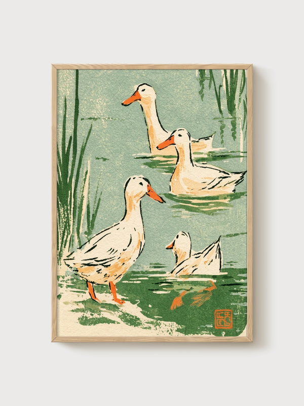 Duck Painting Print poster in oak frame