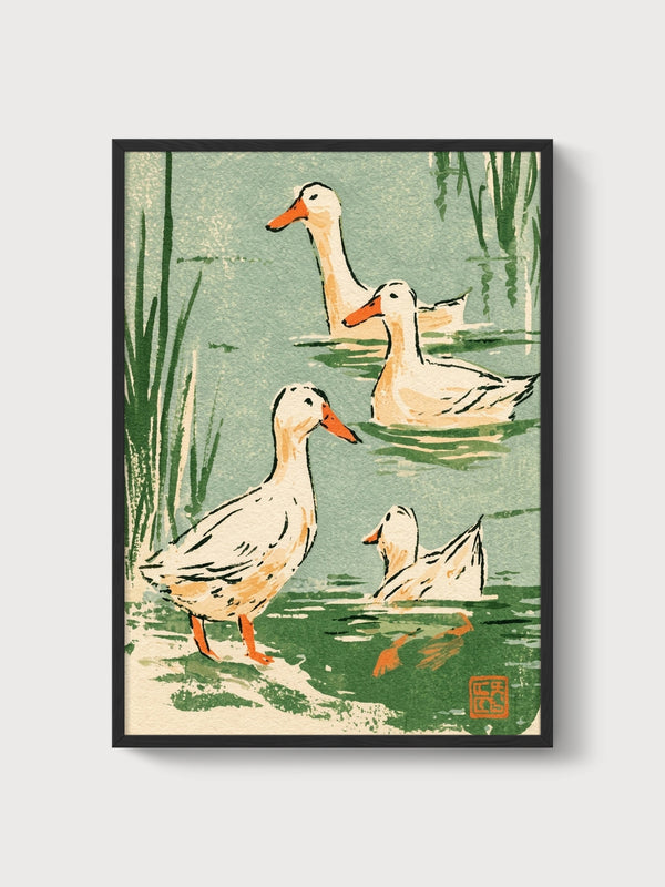 Duck Painting Print poster in black frame