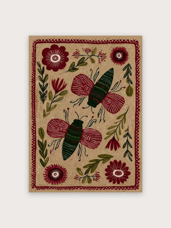 Folk Art Bees and Flowers - Digital Download