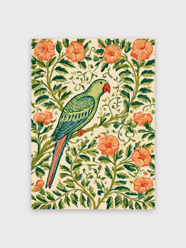 Art Nouveau Parrot Among Flowers - Digital Download