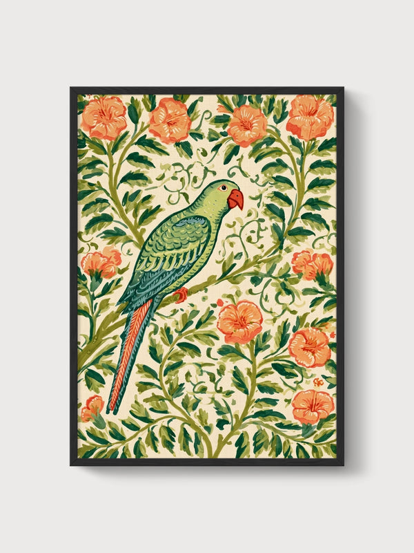 Art Nouveau Parrot Wall Art poster in black frame