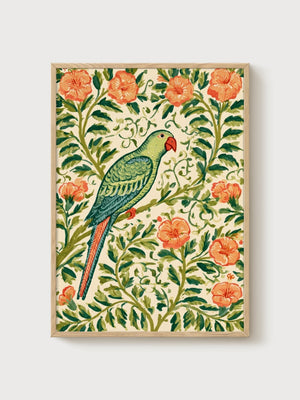 Art Nouveau Parrot Wall Art poster in oak frame
