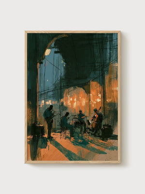 Jazz Band Poster poster in oak frame